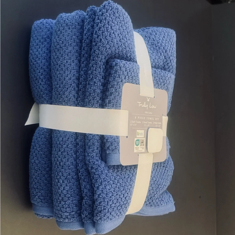 6pc TRULY LOU 100% Cotton Bath Towel Set - CabanaBlue